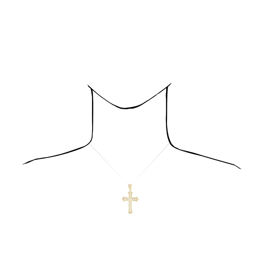 14k Solid Yellow Gold CZ Religious Cross Pendant 2.4", 2"