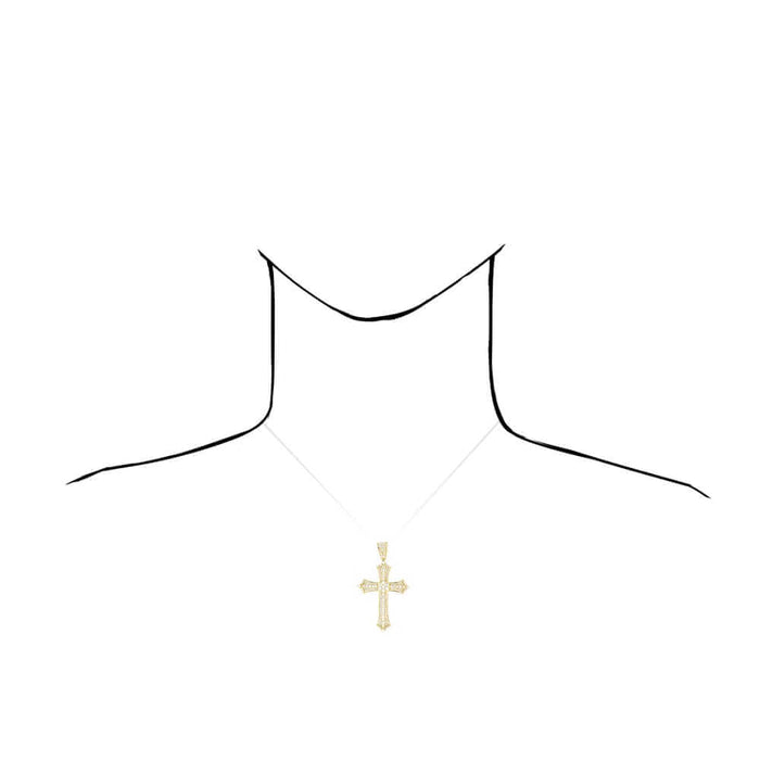 14K Yellow Gold CZ Religious Cross Pendant 2.4", 2"