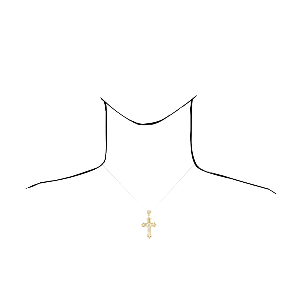 14k Solid Yellow Gold CZ Religious Cross Pendant 2.4", 2"
