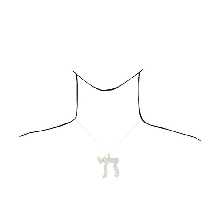 14K Gold CZ Chai Symbol Jewish Religious Pendant