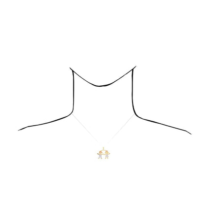 14k Tri-Color Gold Boy Girl Twins Textured Pendant Cable Chain Necklace 16-18"