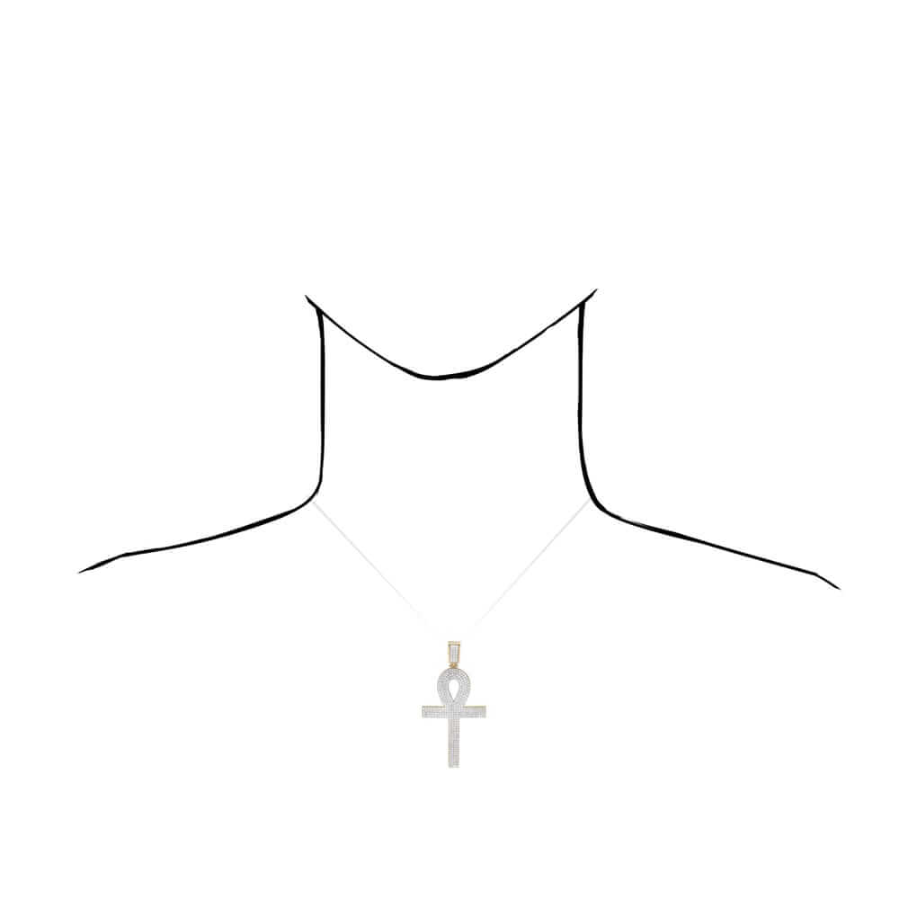 14K Yellow Gold CZ Egyptian Ankh Cross Pendant 2"-2.8"