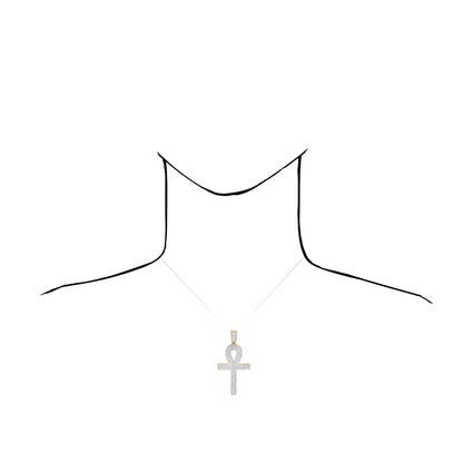 14K Yellow Gold CZ Egyptian Ankh Cross Pendant 2"-2.8"