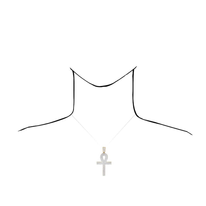 14K Yellow Gold CZ Egyptian Ankh Cross Pendant 2"-2.8"