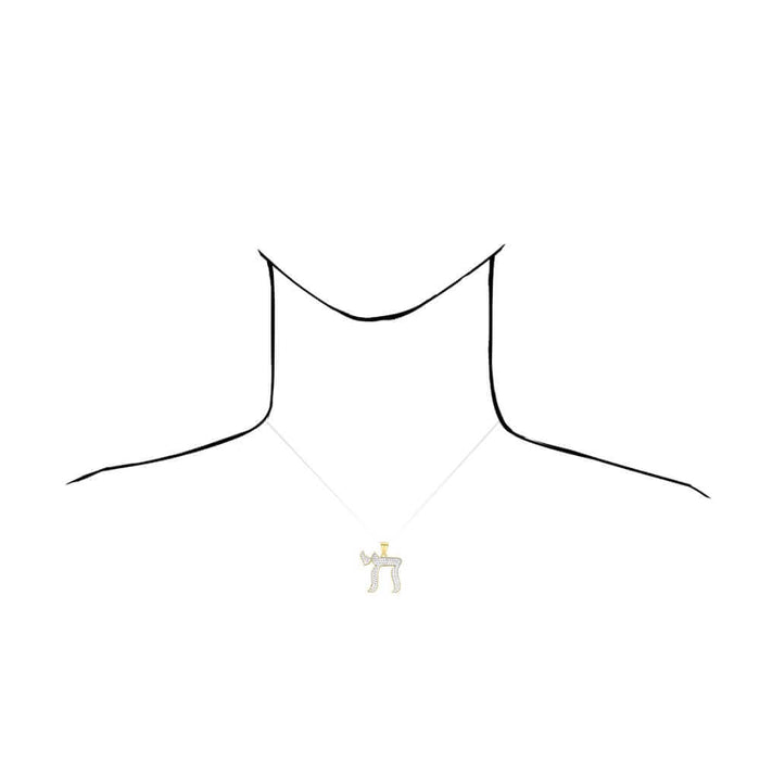 14K Gold CZ Chai Symbol Jewish Religious Pendant