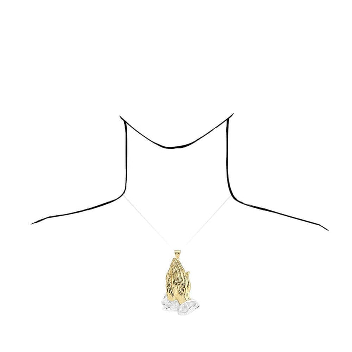 10k Two-Tone Gold Textured Diamond-Cut Praying Hands Pendant 1.18"-4"