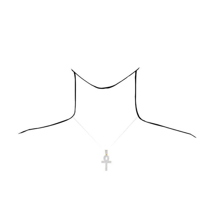 14K Yellow Gold CZ Egyptian Ankh Cross Pendant 2"-2.8"