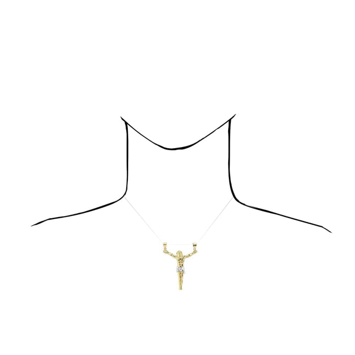 10k Solid Yellow & White Gold Double Bail Diamond-Cut Jesus Crucifix Pendant