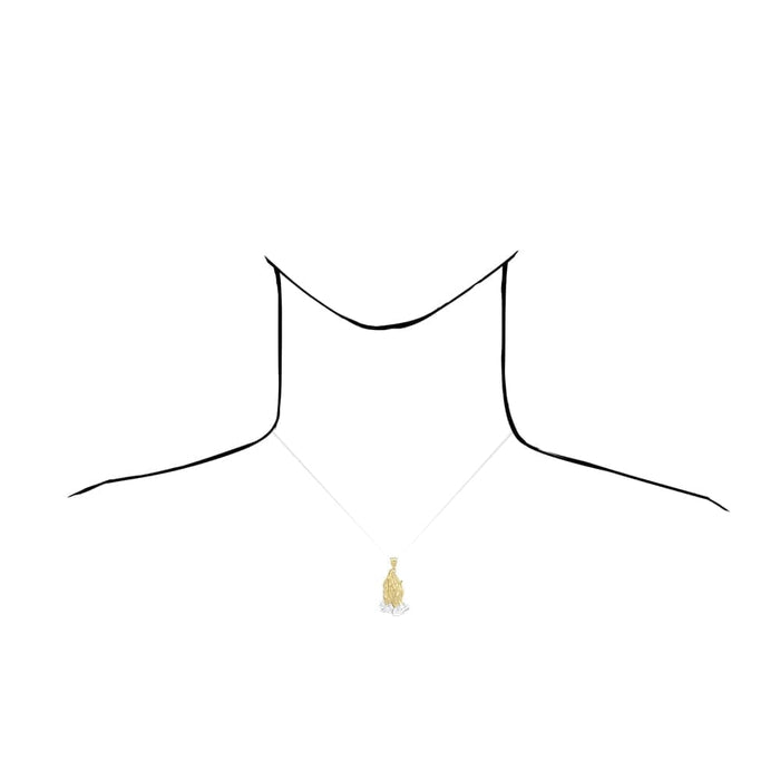 10k Two-Tone Gold Textured Diamond-Cut Praying Hands Pendant 1.18"-4"