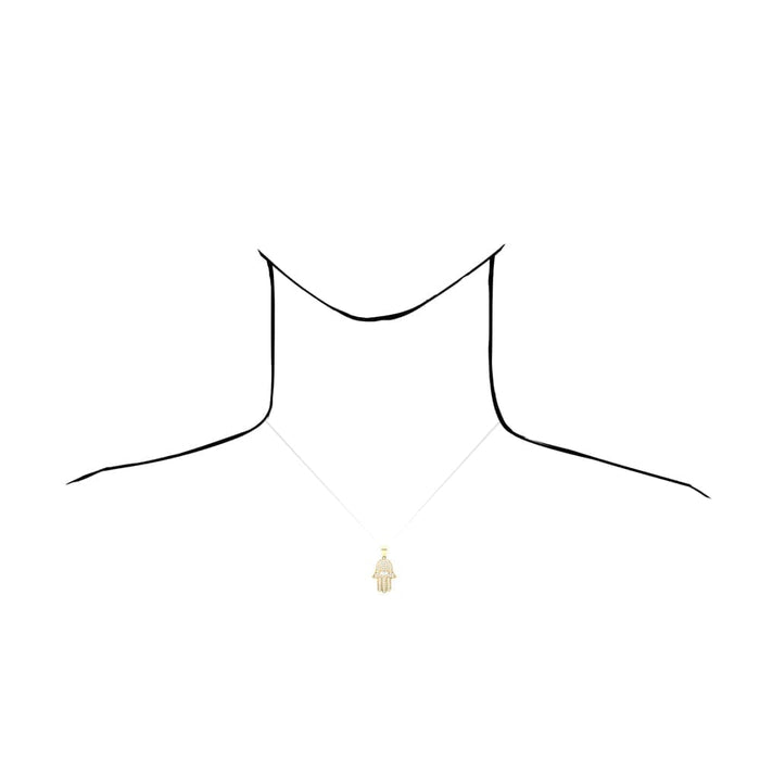 14k Yellow Gold CZ Evil Eye Hamsa Hand Of Fatima Pendant 1.2"