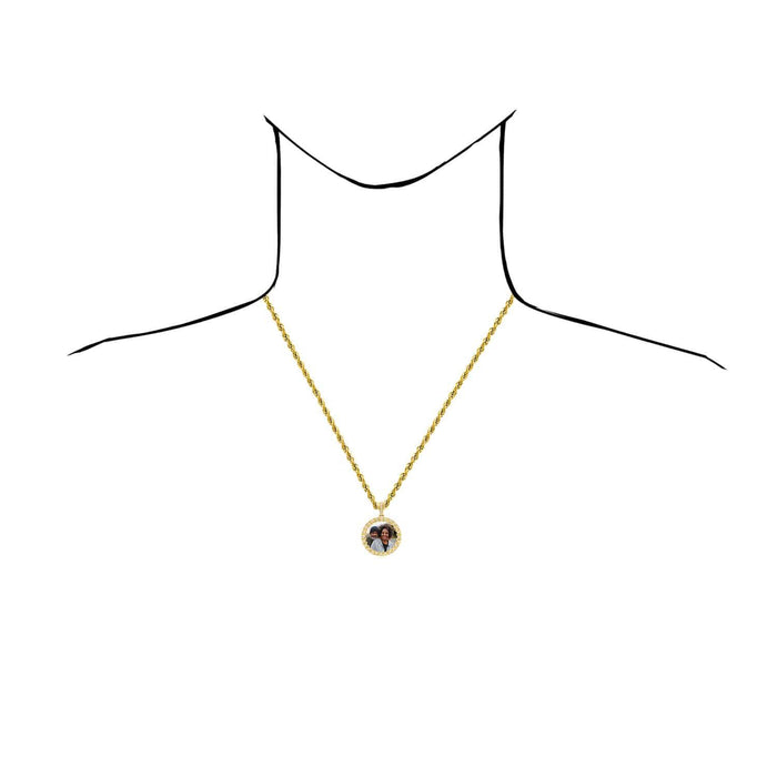 Natural Diamond 14K Yellow Gold Round Picture Frame Memory Pendant 1.4" - 2" - WJD Exclusives