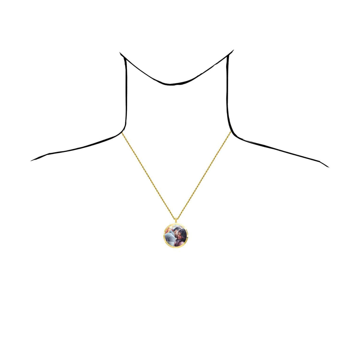 14K Gold Fluted Bezel Round Picture Memory Medallion Pendant 1.3" - 1.9" - WJD Exclusives