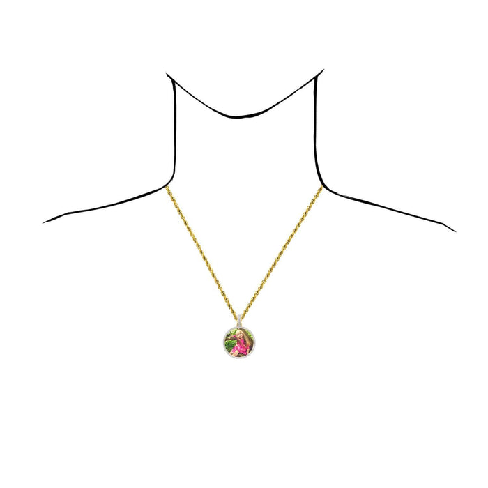 Natural Diamond Pave 10K Yellow Gold Round Picture Frame Memory Pendant 1" - 1.8" - WJD Exclusives