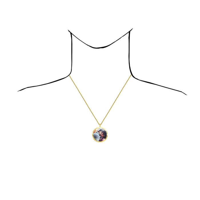 14K Gold Fluted Bezel Round Picture Memory Medallion Pendant 1.3" - 1.9" - WJD Exclusives