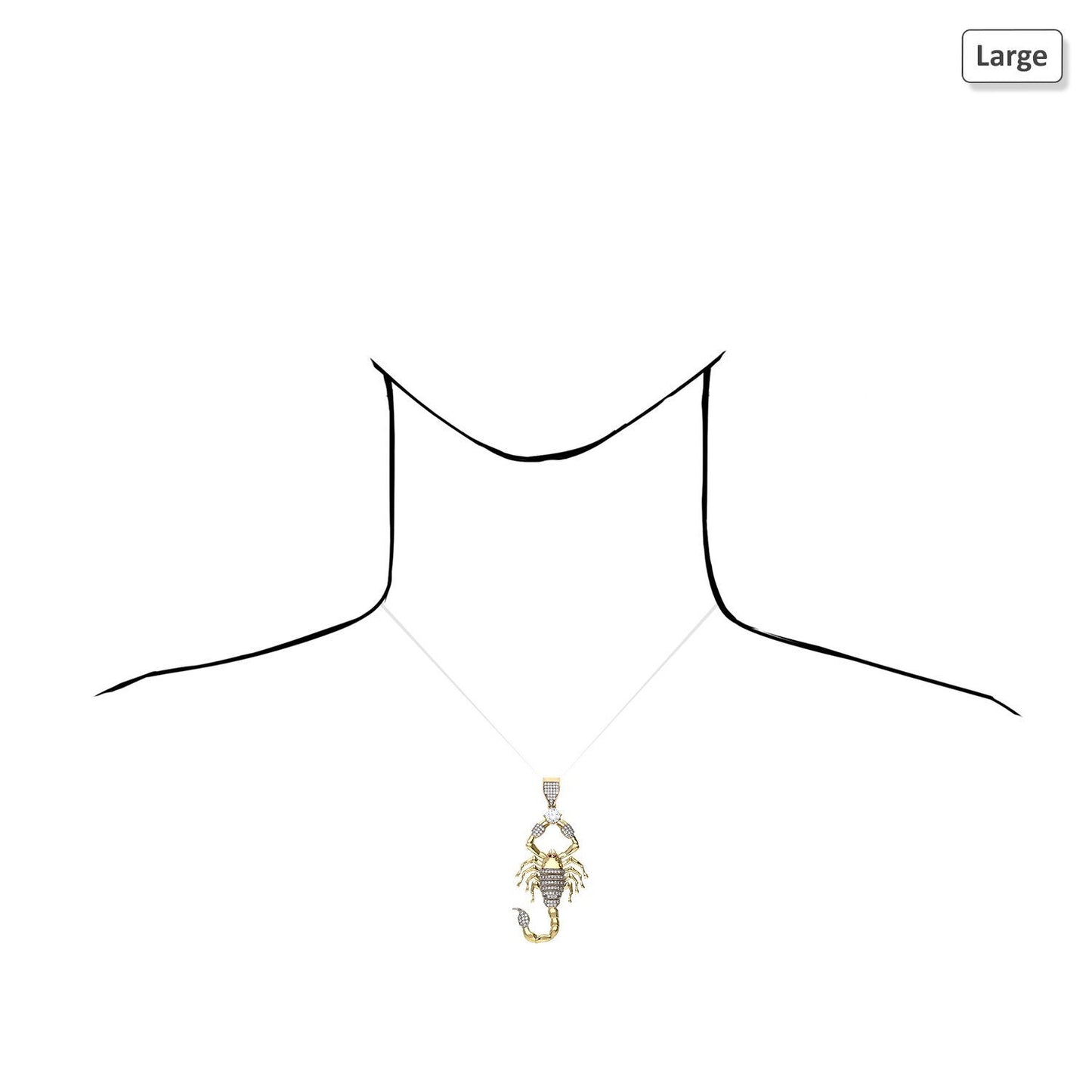 10K Yellow Gold CZ Pave Scorpio Charm Pendant 2"-3"
