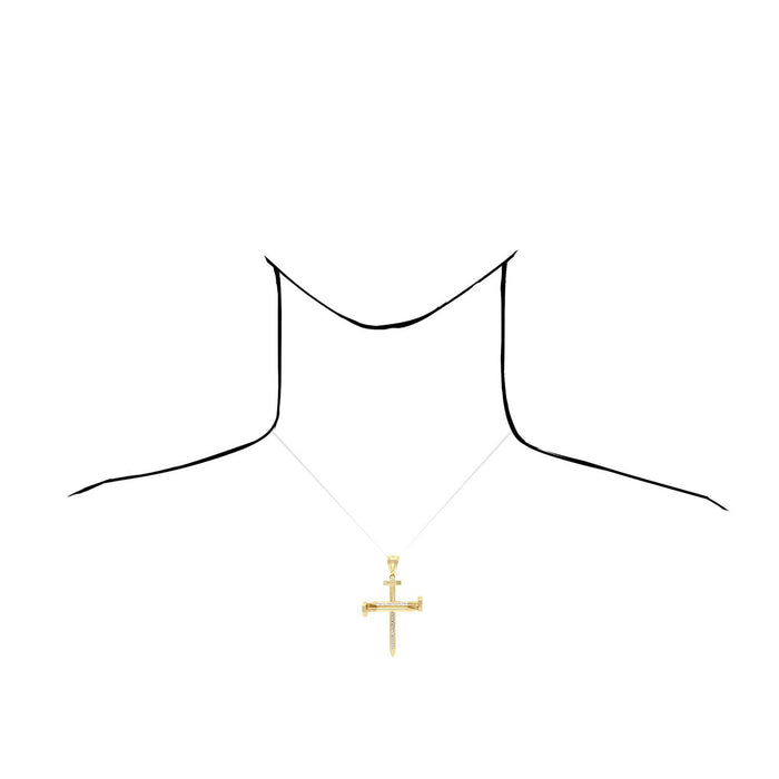 10K Yellow Gold White Two-Tone Diamond-Cut Nail Cross Pendant 2.6"