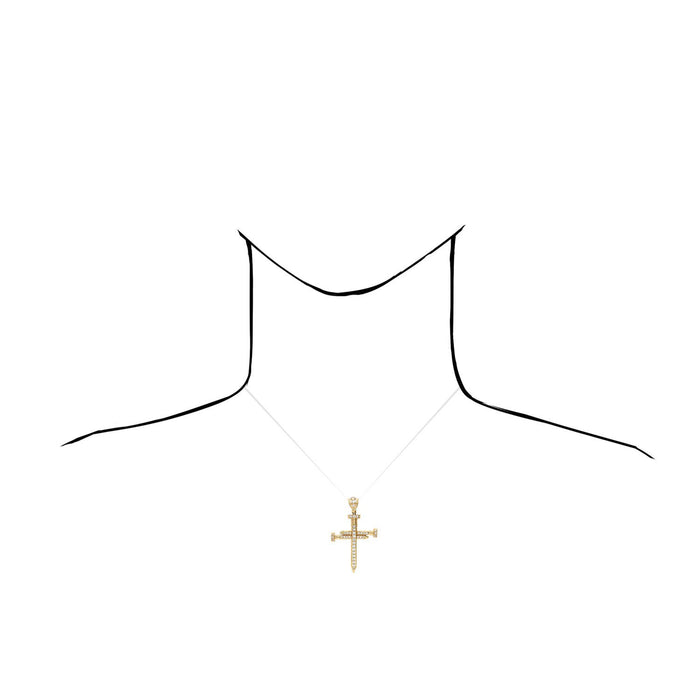 Solid 14K Yellow Gold CZ Nail Cross Pendant 1.9"-2.8"