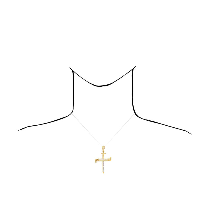 10K Yellow White Gold Two-Tone Diamond-Cut Spike Cross Pendant 67.4"
