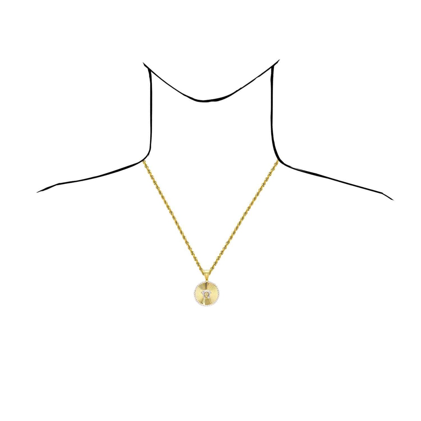10K Yellow Gold CZ Medusa Head Round Medallion 1.77"