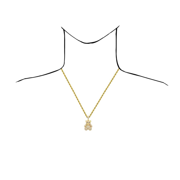 Sterling Silver 4.20CTW CZ Yellow White Pave Bear Pendant 1.6" - WJD Exclusives