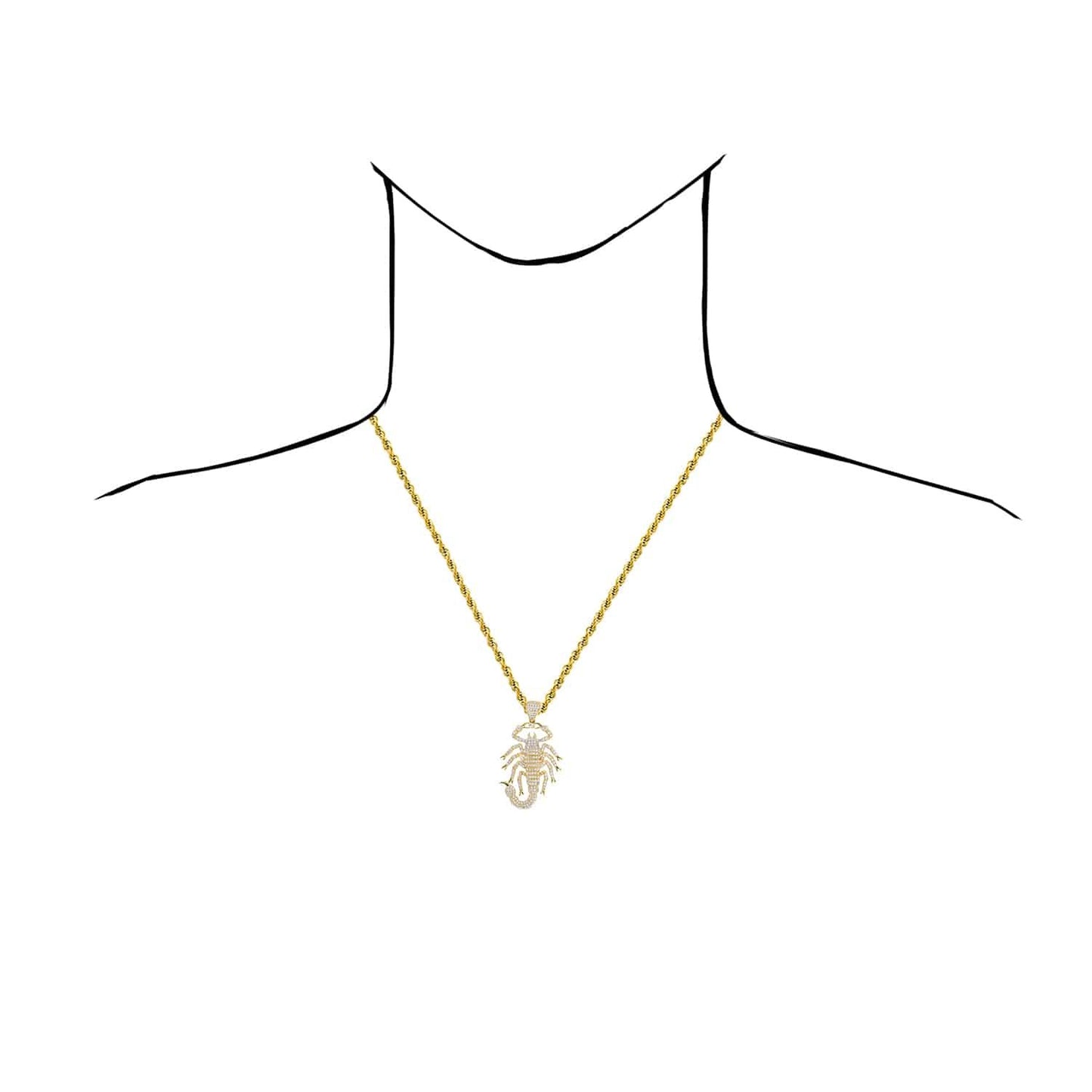 14K Real Gold CZ Scorpion Pendant 2.1"