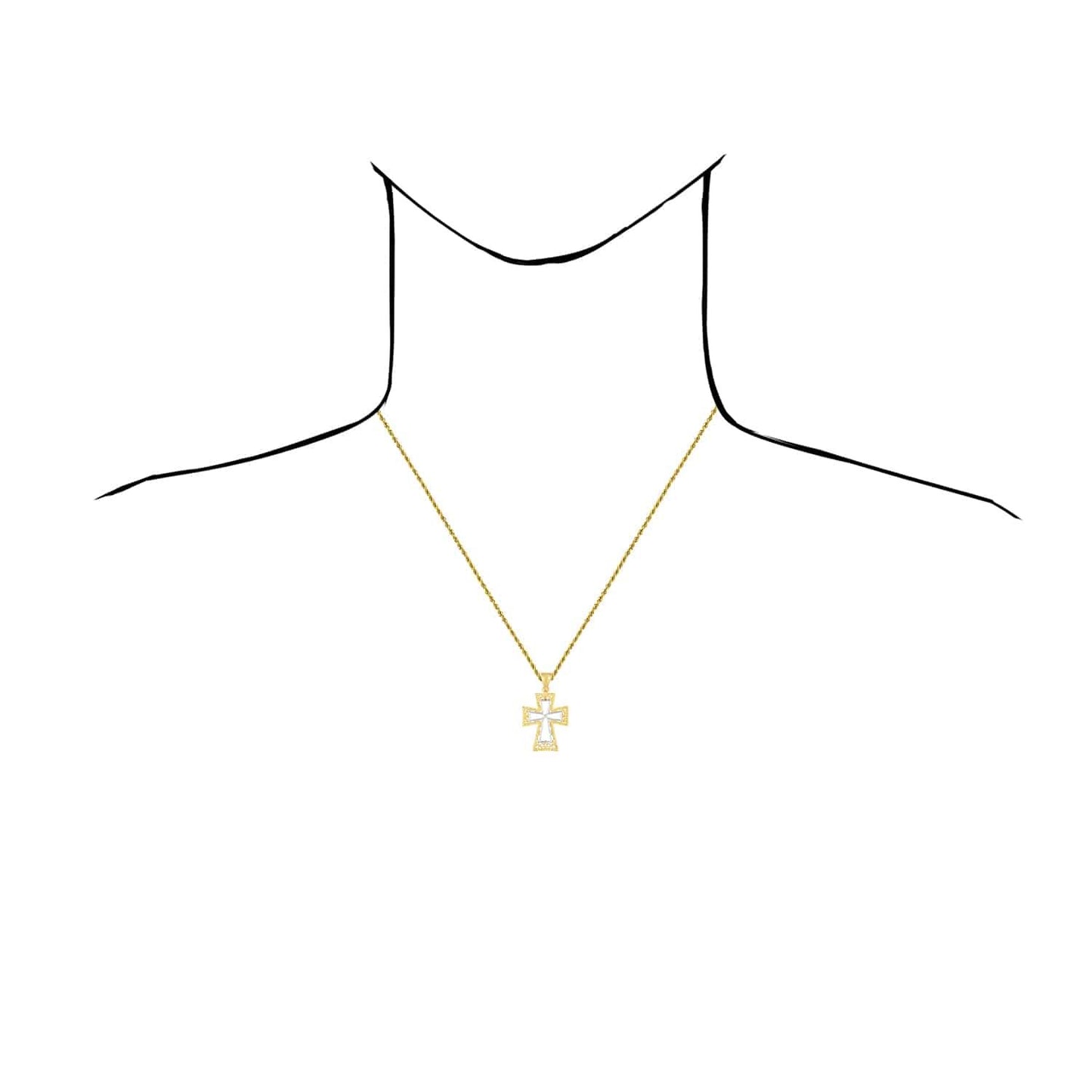 14K Real Gold Two-Tone Yellow White Textured Pendant 1.45"