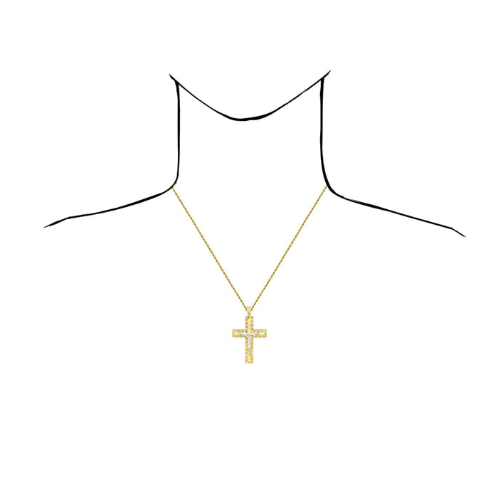 14K Gold Two - Tone Yellow White Diamond - Cut Jesus Crucifix Cross Pendant 2.3" - WJD Exclusives
