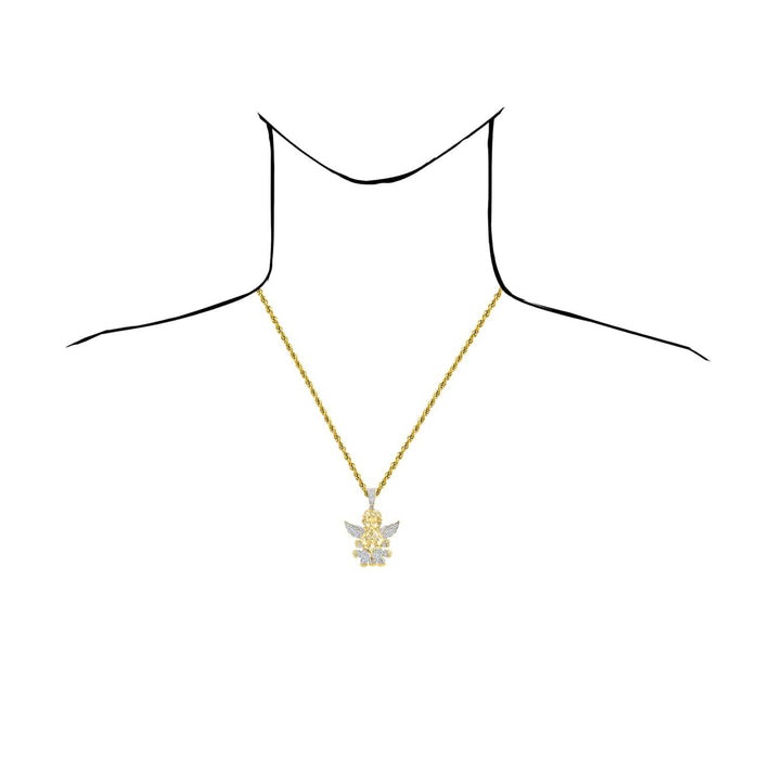 1.20CTW Natural Diamonds 10K Yellow Gold Praying Angel Pendant 2.1" - WJD Exclusives