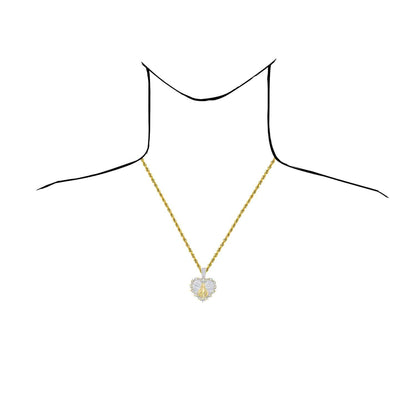 0.75CTW Real Diamond 10K Gold Two-Tone Heart Mother Mary Pendant 1.65"