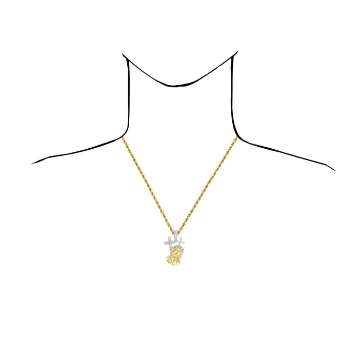 1.33CTW Natural Diamond 10K Yellow Gold Jesus Dual Crosses Pendant 2" - WJD Exclusives