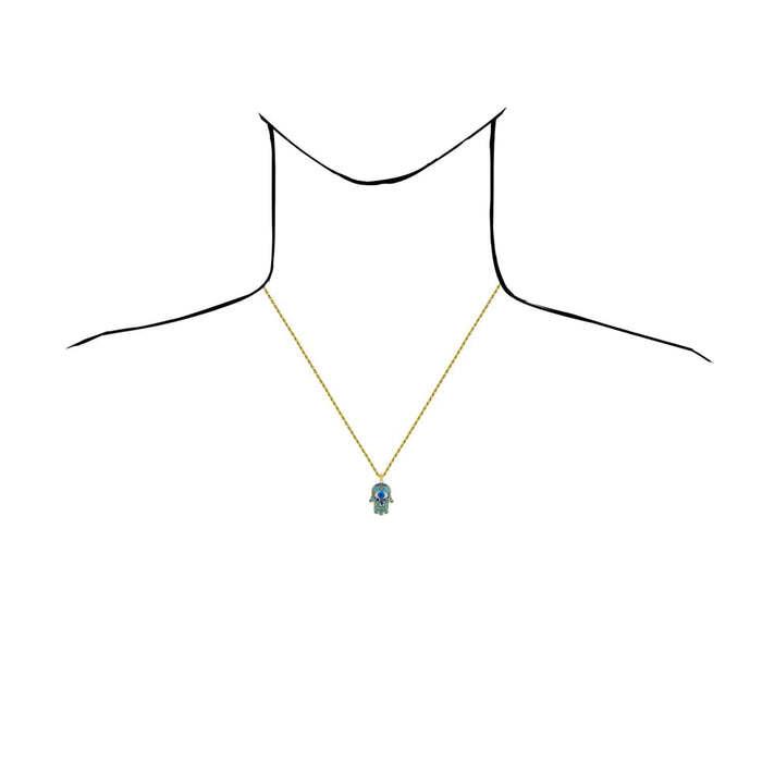 10K Yellow Gold Enamel Hamsa Hand Evil Eye Pendant 1.1" - WJD Exclusives