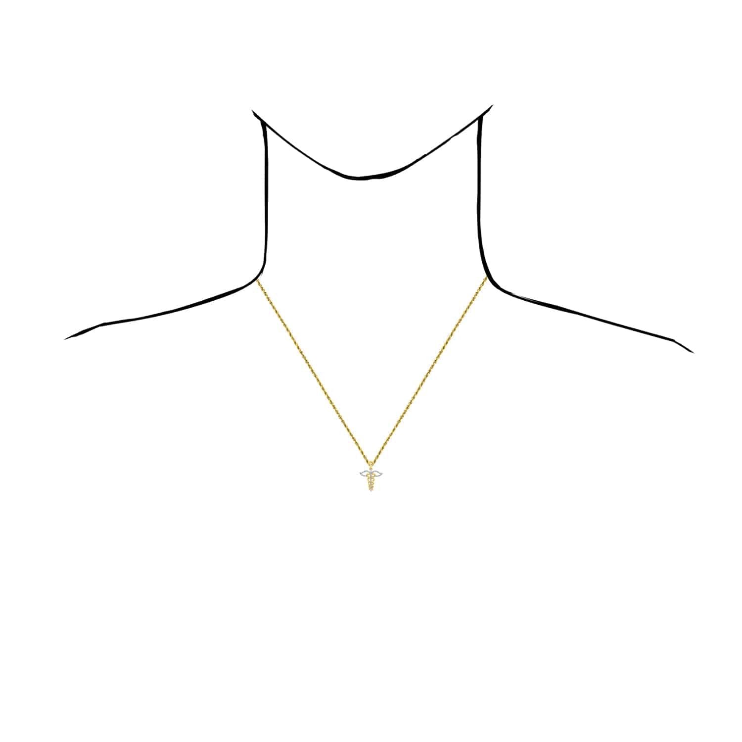 0.12CTW Natural Diamond 10K Yellow Gold Caduceus Medical Symbol Pendant  0.85