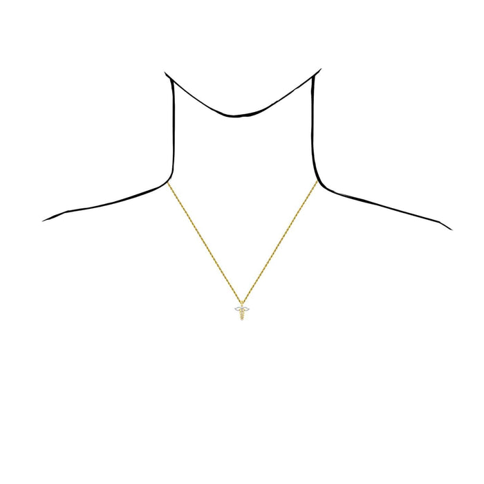 0.12CTW Natural Diamond 10K Yellow Gold Caduceus Medical Symbol Pendant 0.85" - WJD Exclusives