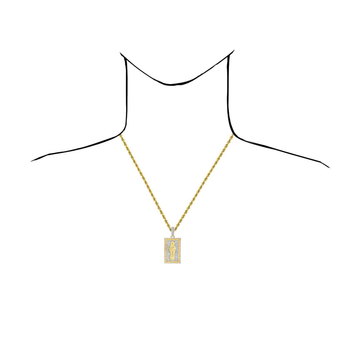 1.50CTW Real Diamond 10K Yellow Gold Textured St. Jude Frame Pendant 2.1"