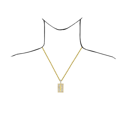 1.50CTW Real Diamond 10K Yellow Gold Textured St. Jude Frame Pendant 2.1"