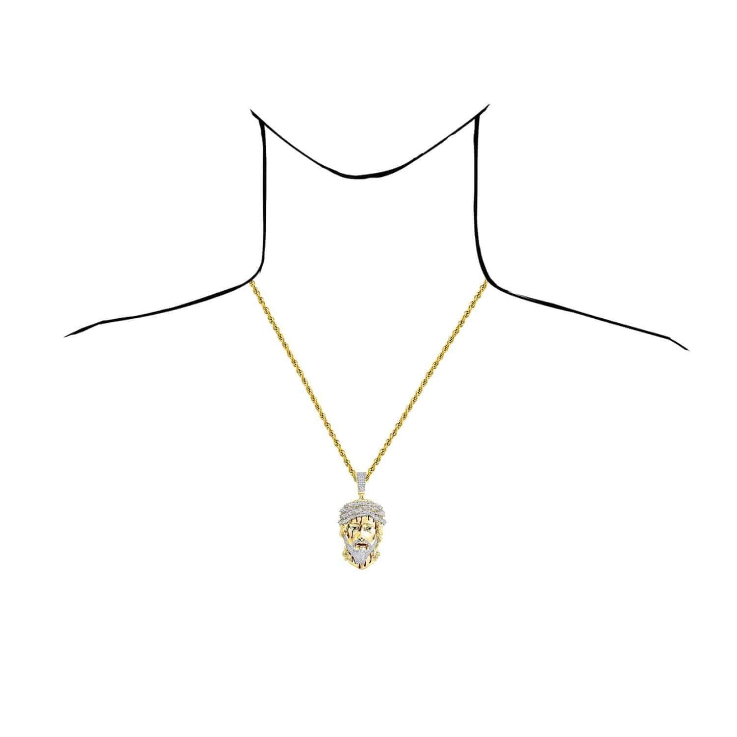 Real Diamond 10K Yellow Gold Jesus Face with Blood Thorns Pendant 1.45"-3.2"