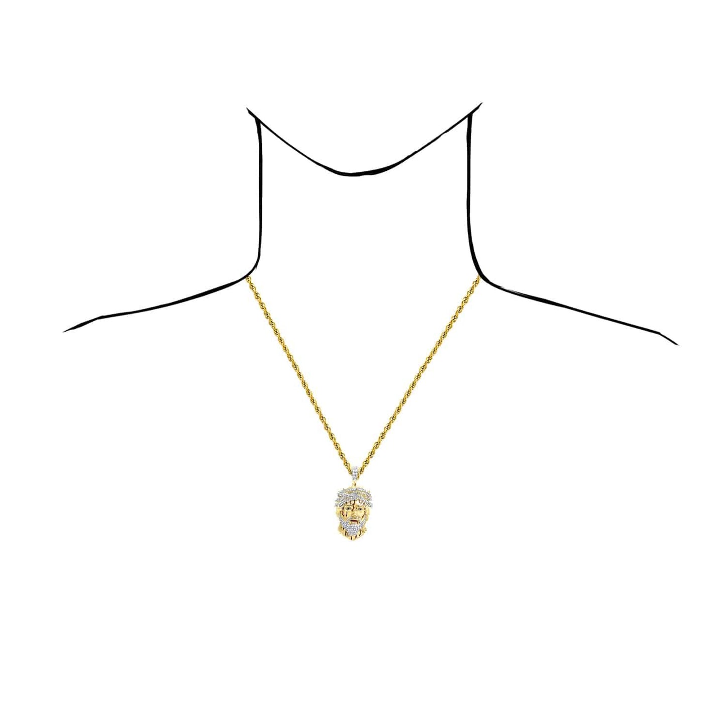 Real Diamond 10K Yellow Gold Jesus Face with Blood Thorns Pendant 1.45"-3.2"