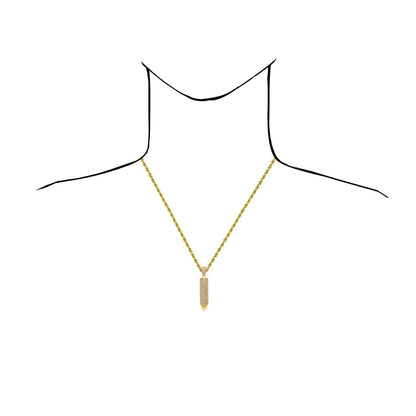14K Real Gold Bullet-Shaped CZ Pendant 1.7" 2.2" 2.6"
