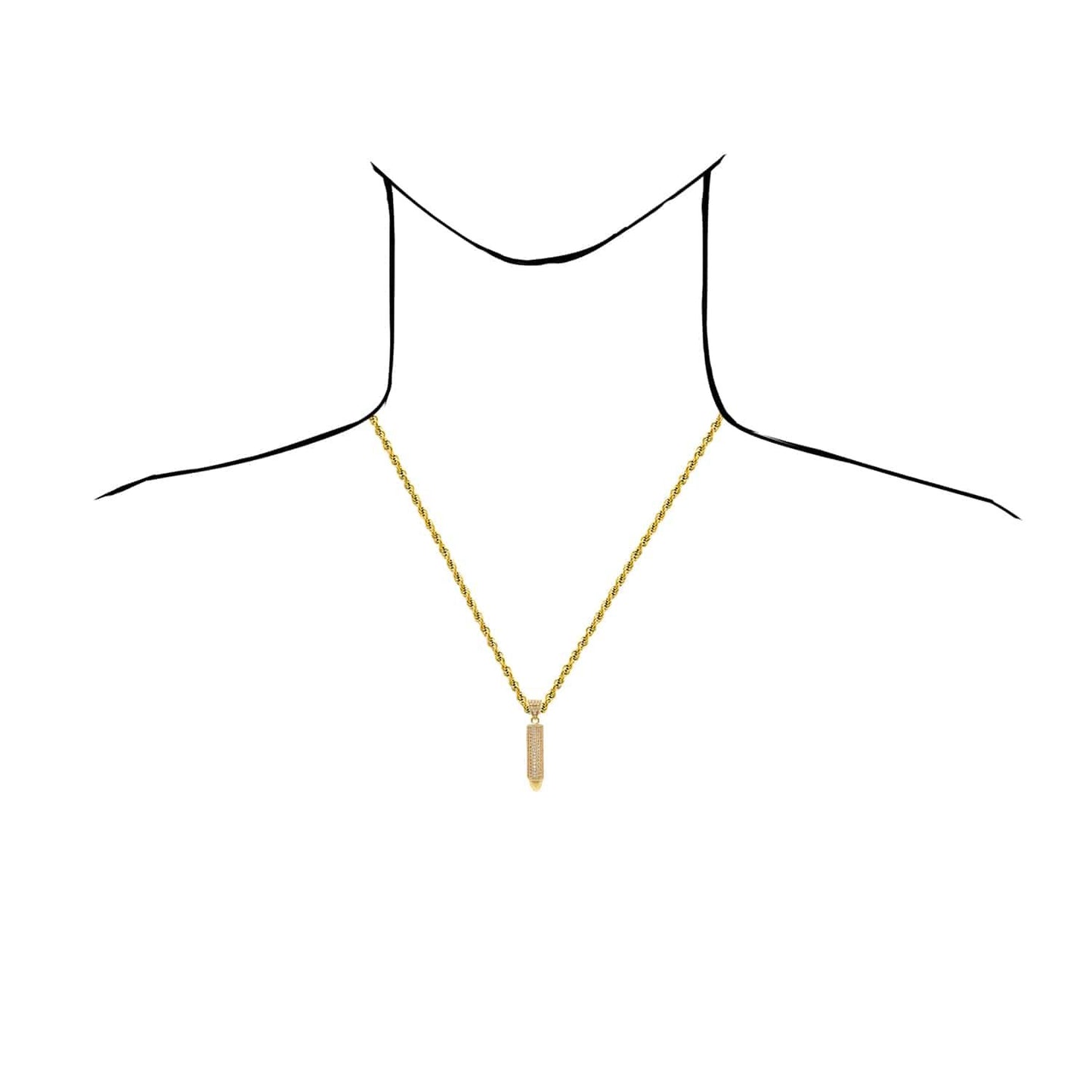 14K Real Gold Bullet-Shaped CZ Pendant 1.7" 2.2" 2.6"