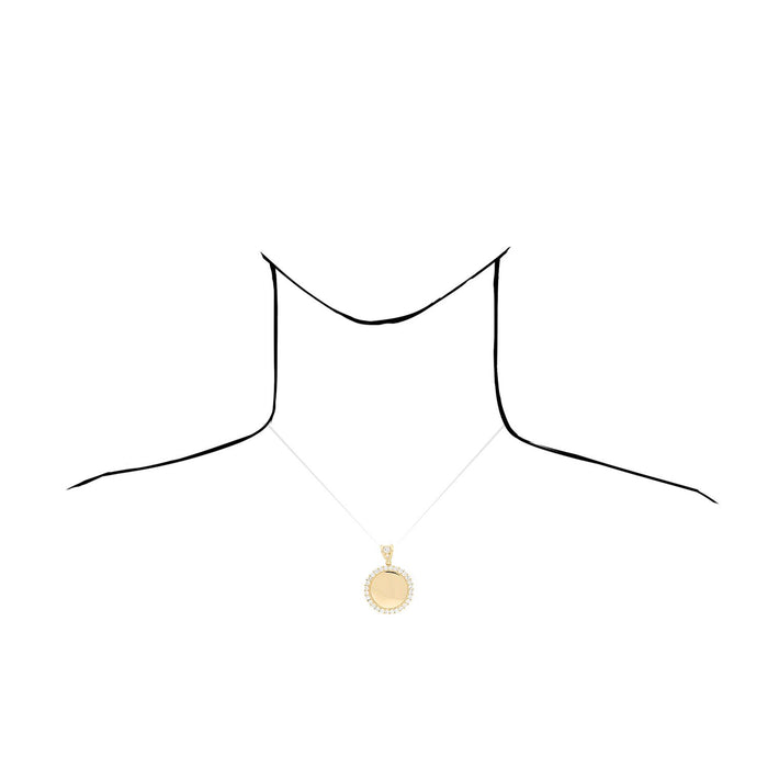 10K Yellow Gold CZ Gated Back Picture Memory Medallion Pendant