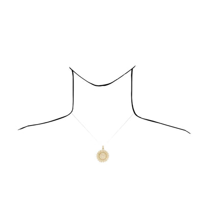 5Ct CZ Round Circle Sun 10k Yellow Gold Pendant 1.8"