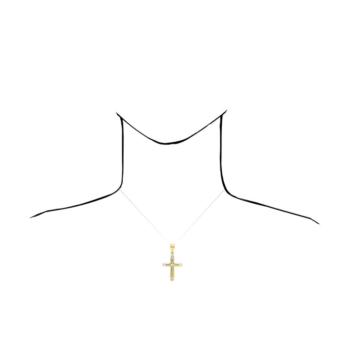 0.08CT CZ 10K Yellow Gold Cross Religious Pendant 1.5" 2.2"