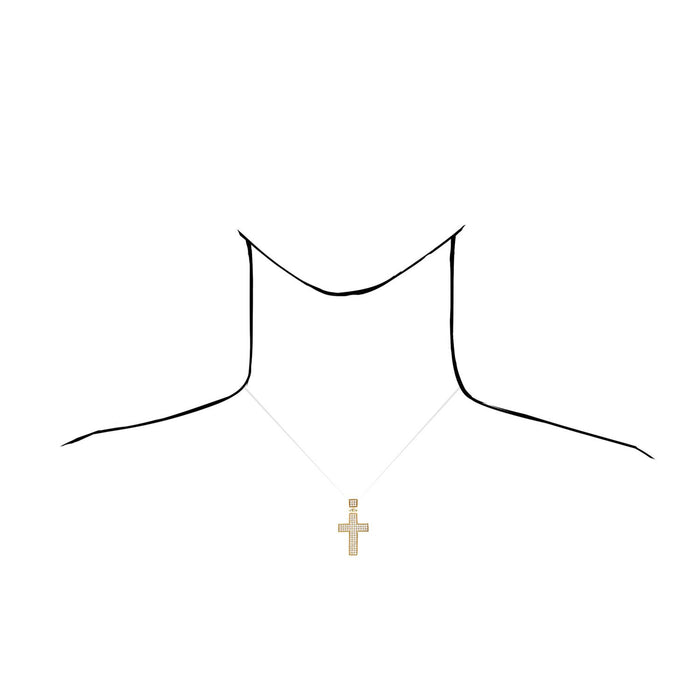 14K Yellow Gold CZ Pave Cross Pendant 1CT