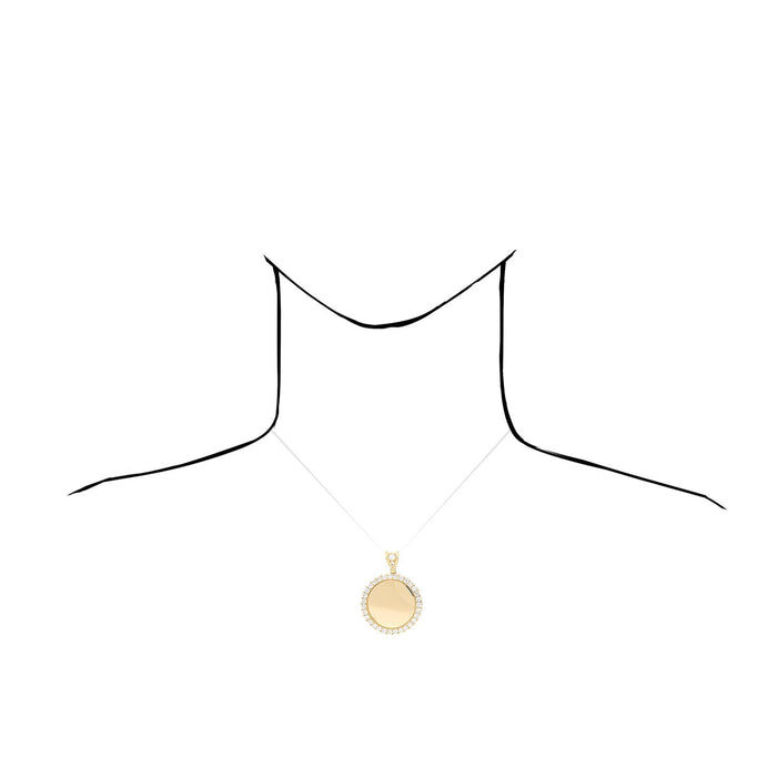 10K Yellow Gold CZ Gated Back Picture Memory Medallion Pendant