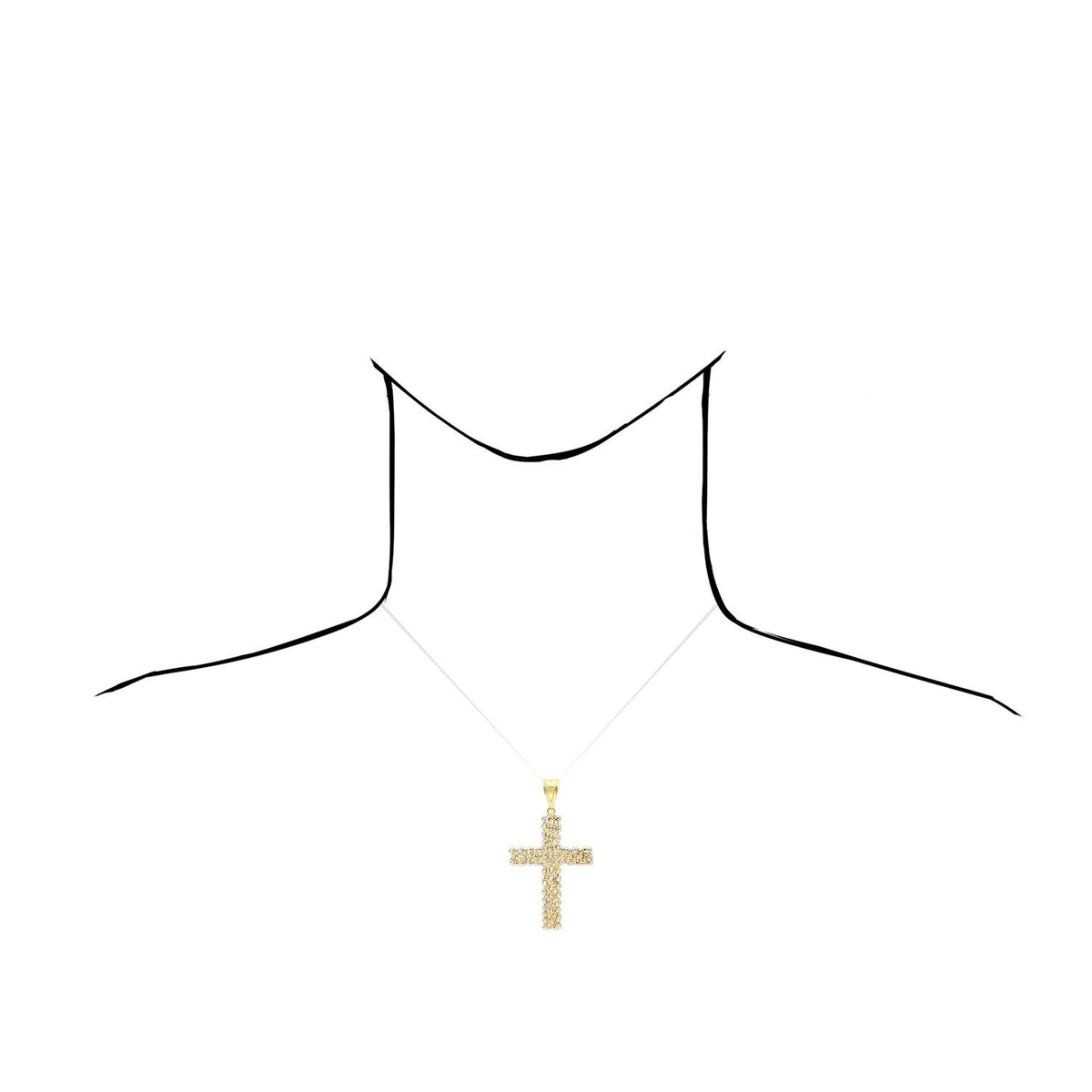 10K Gold White Diamond-Cut Nugget Cross Pendant