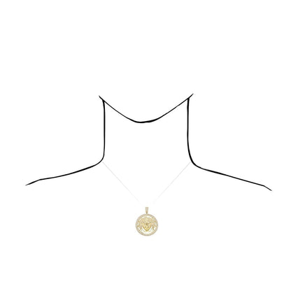 6Ct CZ 10k Yellow Gold Medusa Head Round Pendant 2"
