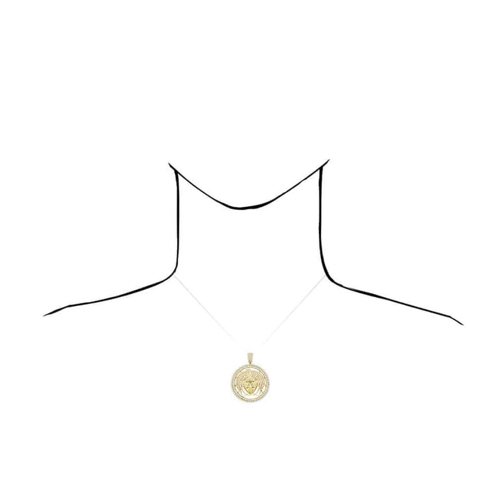 6Ct CZ 10k Yellow Gold Medusa Head Round Pendant 2"