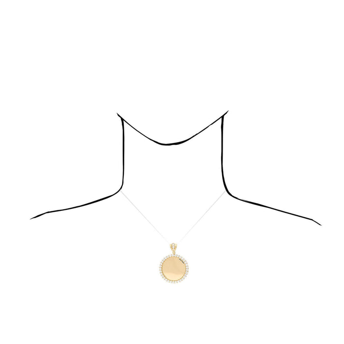 10K Yellow Gold CZ Gated Back Picture Memory Medallion Pendant