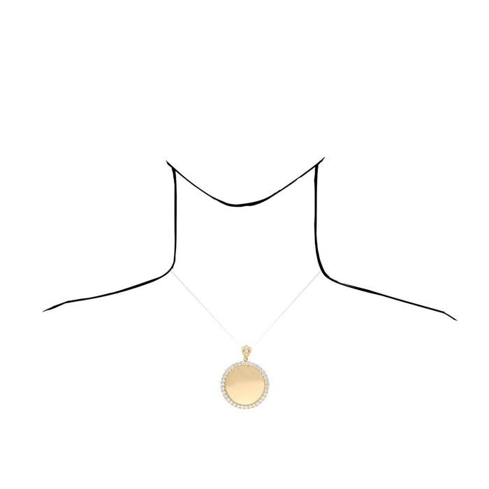 10K Yellow Gold CZ Gated Back Picture Memory Medallion Pendant