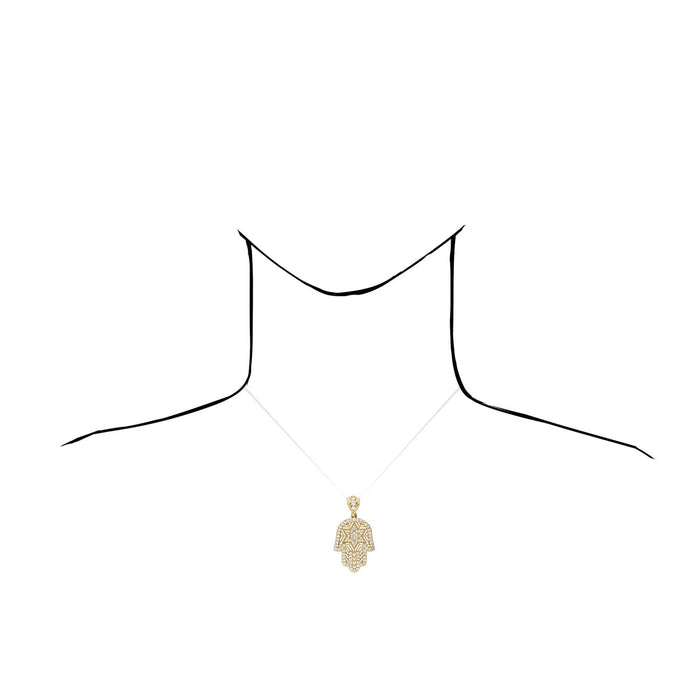 2.65Ct CZ 14K Yellow Gold Star David Hamsa Pendant